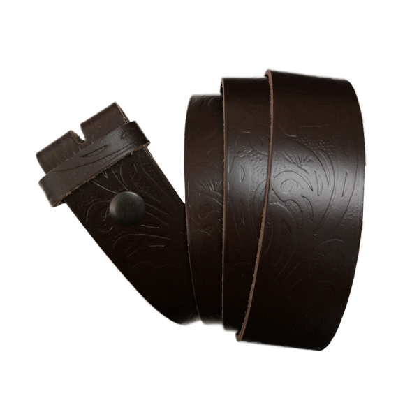 Dark Brown Western Pattern Leather Press Stud Strap - Worldbelts Ltd