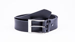 Genuine Black Leather Jeans Belt - Rectangular Satin Silver Buckle - Worldbelts Ltd