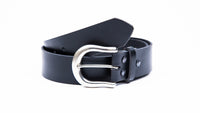 Genuine Black Leather Jeans Belt - Round Satin Silver Buckle - Worldbelts Ltd