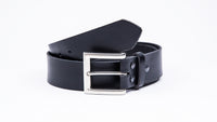 Genuine Black Leather Jeans Belt - Square Satin Silver Buckle - Worldbelts Ltd