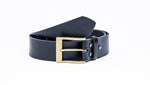 Genuine Black Leather Jeans Belt - Rectangular Gold Buckle - Worldbelts Ltd