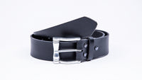Genuine Black Leather Jeans Belt - Chunky Satin Silver Buckle - Worldbelts Ltd