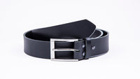 Genuine Black Leather Chinos Belt - Rectangular Chrome Buckle - Worldbelts Ltd