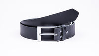 Genuine Black Leather Chinos Belt - Rectangular Satin Silver Buckle - Worldbelts Ltd