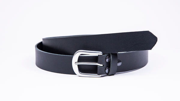 Black Leather Suit Belt - Round Satin Buckle - Worldbelts Ltd