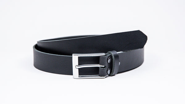 Black Leather Suit Belt - Rectangular Satin Buckle - Worldbelts Ltd