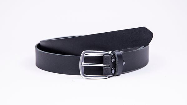 Black Leather Suit Belt - Round/Square Satin Buckle - Worldbelts Ltd