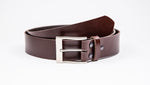 Genuine Dark Brown Leather Jeans Belt - Rectangular Satin Silver Buckle - Worldbelts Ltd