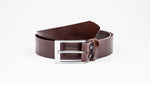 Genuine Dark Brown Leather Chinos Belt - Rectangular Satin Silver Buckle - Worldbelts Ltd