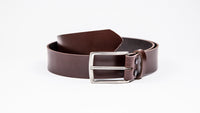 Genuine Dark Brown Leather Chinos Belt - Thin Rectangular Chrome Buckle - Worldbelts Ltd