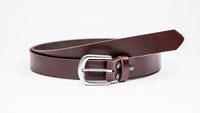 Dark Brown Leather Suit Belt - Round Satin Buckle - Worldbelts Ltd