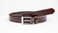 Dark Brown Leather Suit Belt - Rectangular Satin Buckle - Worldbelts Ltd
