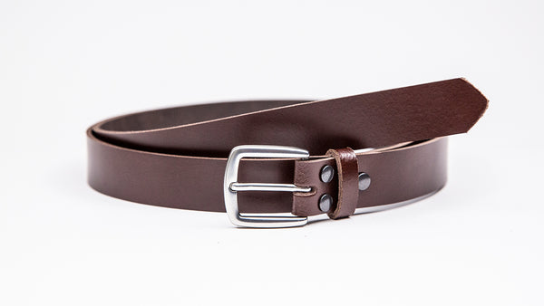 Dark Brown Leather Suit Belt - Round/Square Satin Buckle - Worldbelts Ltd