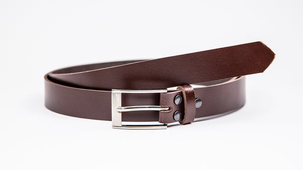 Dark Brown Leather Suit Belt - Rectangular Chrome Buckle - Worldbelts Ltd