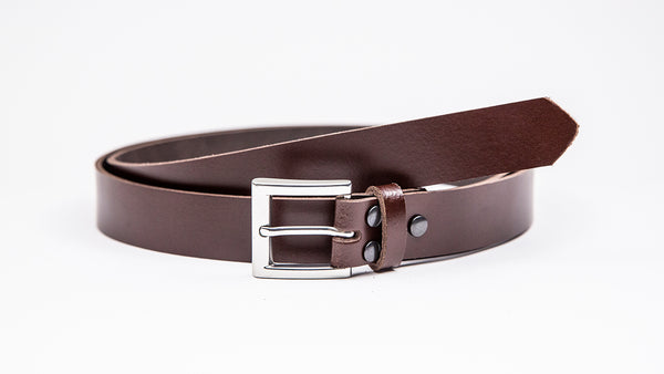 Dark Brown Leather Suit Belt - Square Satin Buckle - Worldbelts Ltd