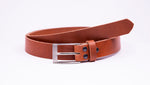 Tan Leather Suit Belt - Rectangular Chrome Buckle - Worldbelts Ltd