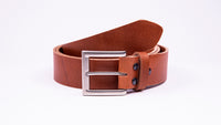 Genuine Tan Leather Jeans Belt - Square Satin Silver Buckle - Worldbelts Ltd