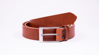Genuine Tan Leather Chinos Belt - Rectangular Satin Silver Buckle - Worldbelts Ltd
