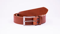 Genuine Tan Brown Leather Chinos Belt - Rectangular Chrome Buckle - Worldbelts Ltd