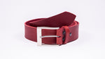 Genuine Red Leather Jeans Belt - Rectangular Satin Silver Buckle - Worldbelts Ltd