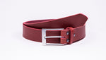 Genuine Red Leather Chinos Belt - Rectangular Satin Silver Buckle - Worldbelts Ltd