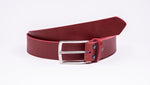 Genuine Red Leather Chinos Belt - Thin Rectangular Chrome Buckle - Worldbelts Ltd