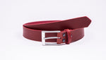 Red Leather Suit Belt - Rectangular Satin Buckle - Worldbelts Ltd