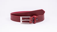 Red Leather Suit Belt - Rectangular Chrome Buckle - Worldbelts Ltd