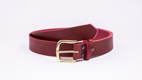 Red Leather Suit Belt - Square Brass Buckle - Worldbelts Ltd