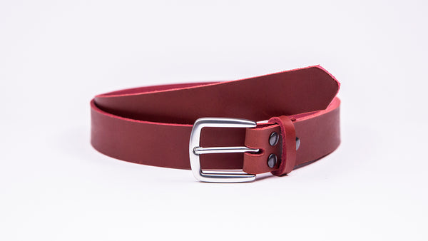 Red Leather Suit Belt - Round/Square Satin Buckle - Worldbelts Ltd