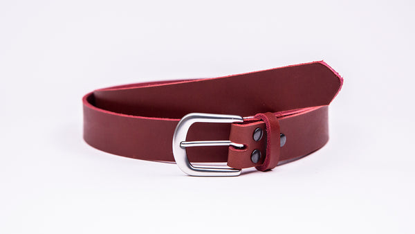 Red Leather Suit Belt - Round Satin Buckle - Worldbelts Ltd
