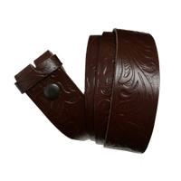 Medium Brown Western Pattern Leather Press Stud Strap - Worldbelts Ltd