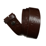 Medium Brown Western Pattern Leather Press Stud Strap - Worldbelts Ltd