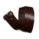 Medium Brown Celtic Pattern Leather Press Stud Strap - Worldbelts Ltd