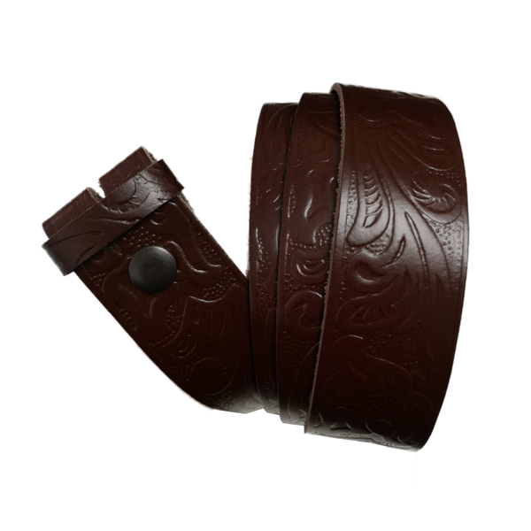 Medium Brown Western Pattern Leather Press Stud Strap - Worldbelts Ltd