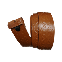 Light Brown Celtic Pattern Leather Press Stud Strap - Worldbelts Ltd
