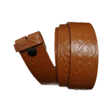 Light Brown Celtic Pattern Leather Press Stud Strap - Worldbelts Ltd