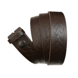Dark Brown Basket Weave Pattern Leather Press Stud Strap - Worldbelts Ltd