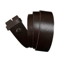 Dark Brown Western Pattern Leather Press Stud Strap - Worldbelts Ltd