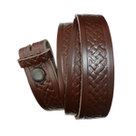 Medium Brown Basket Weave Pattern Leather Press Stud Strap - Worldbelts Ltd