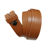Light Brown Basket Weave Pattern Leather Press Stud Strap - Worldbelts Ltd